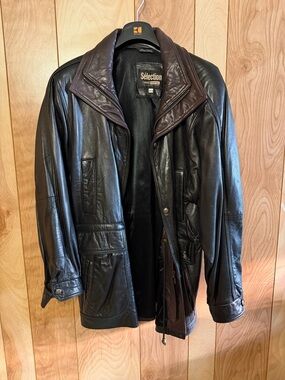 Black Leather Jacket with Brown collar